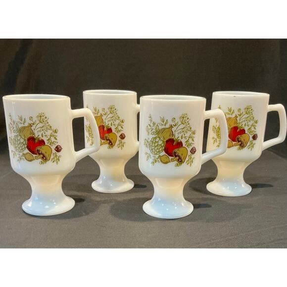 Spice O’Life Footed Pedestal Milk Glass Mugs with Mushroom Pattern (set of 4) - Picture 3 of 9